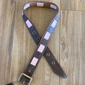 Brown new leather with scroll & pink inserts belt